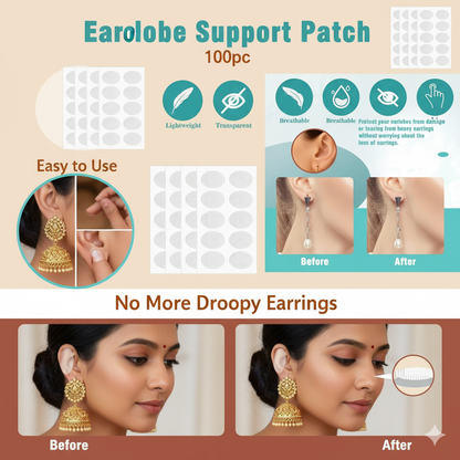 100 Pcs Invisible Earlobe Support Patches – Keep Your Earrings Light & Comfortable | Perfect for Heavy Jhumkas, Big Hoops & Long Earrings - Wowsack